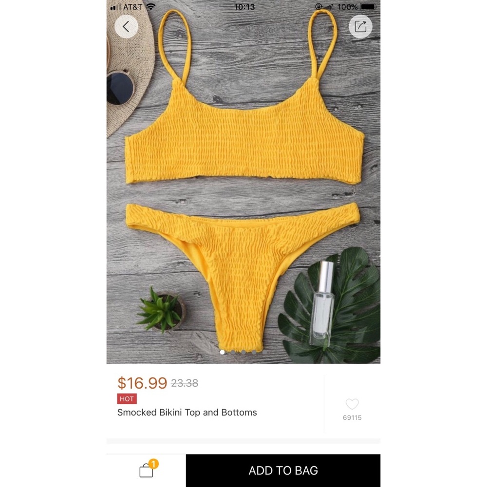 Zaful yellow smocked bikini top &bottoms